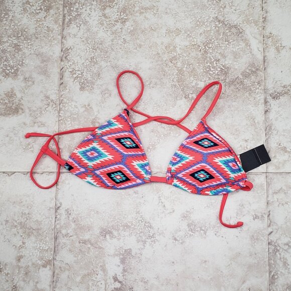 Coral Ganado Pink String Tie Triangle Bikini Top Hollister Removable Pads Sz M - Picture 1 of 8